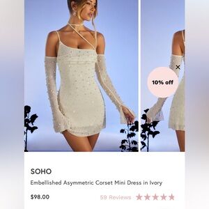 Embellished Asymmetric Corset Mini Dress in Ivory